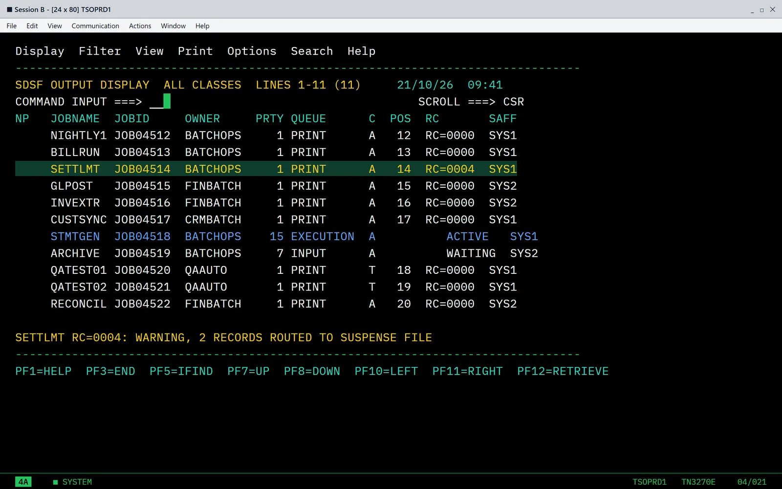 Mainframe batch job output display