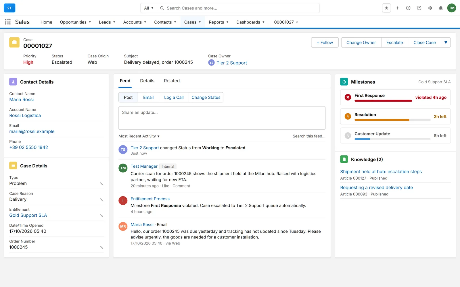 Salesforce service case record
